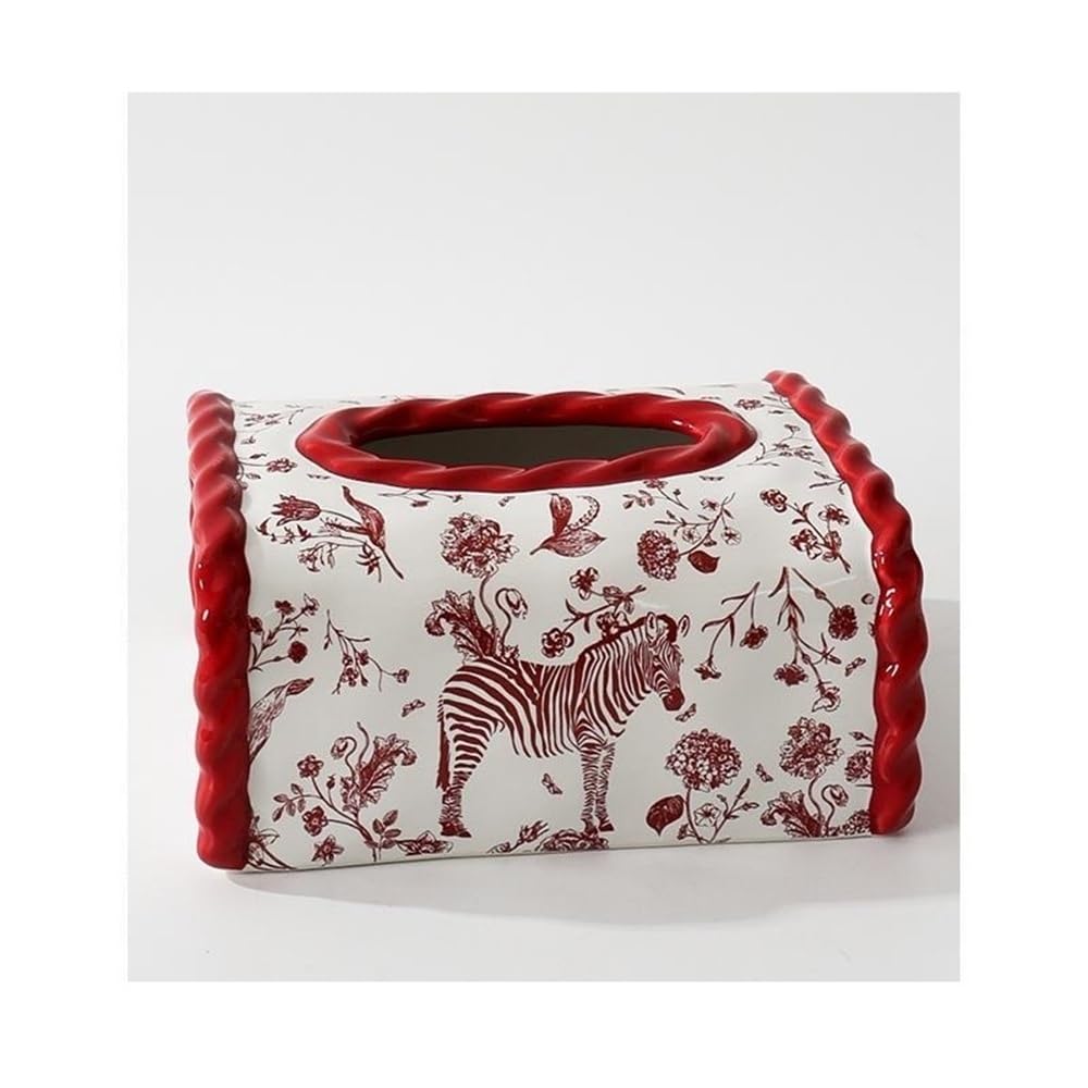 Ozdobne pudełko na chusteczki Kreatywny domowy ręcznik papierowy pudełko na salon kwadratowe ceramiczne szufladowe(Red)