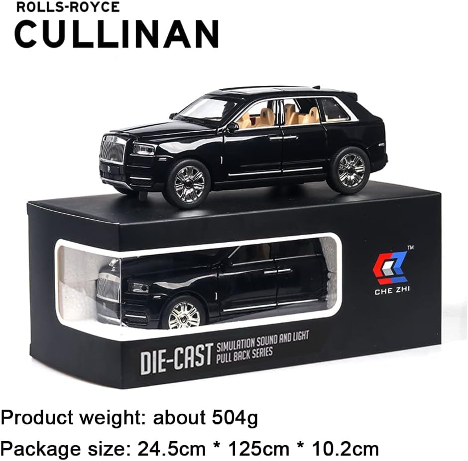 Image of Exquisite car Model 1 /24 Rolls-Royce CULLINAN Model Car,Zinc Alloy Pull Back Toy car with Sound and Light for Kids Boy Girl Gift. (Black)