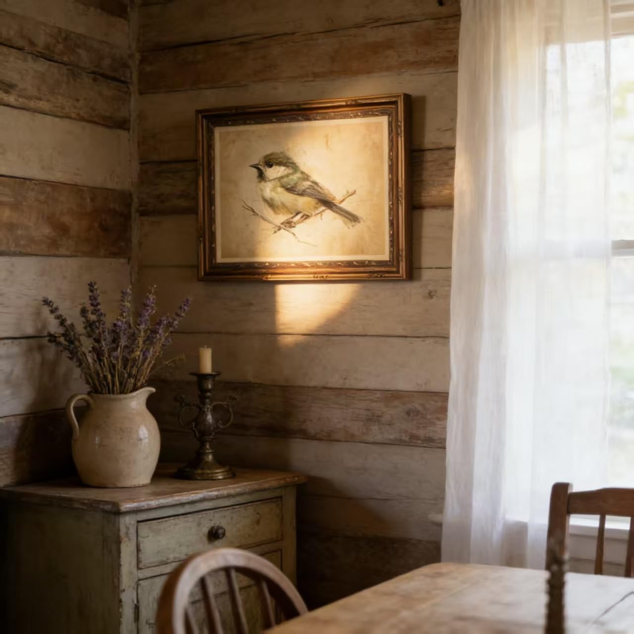 Rustic Bird Framed Wall Art - Vintage Nature Sketch Canvas Print - Farmhouse Decor for Living Room - 12x16 Inches