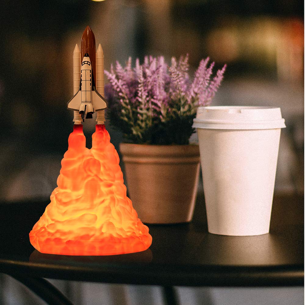 Shuttle Lamp, SUNJULY 3D Print Rocket Lamp, Space Shuttle Lamp Night Light for Space Lovers Moon Lamp as Room Decoration-28cm