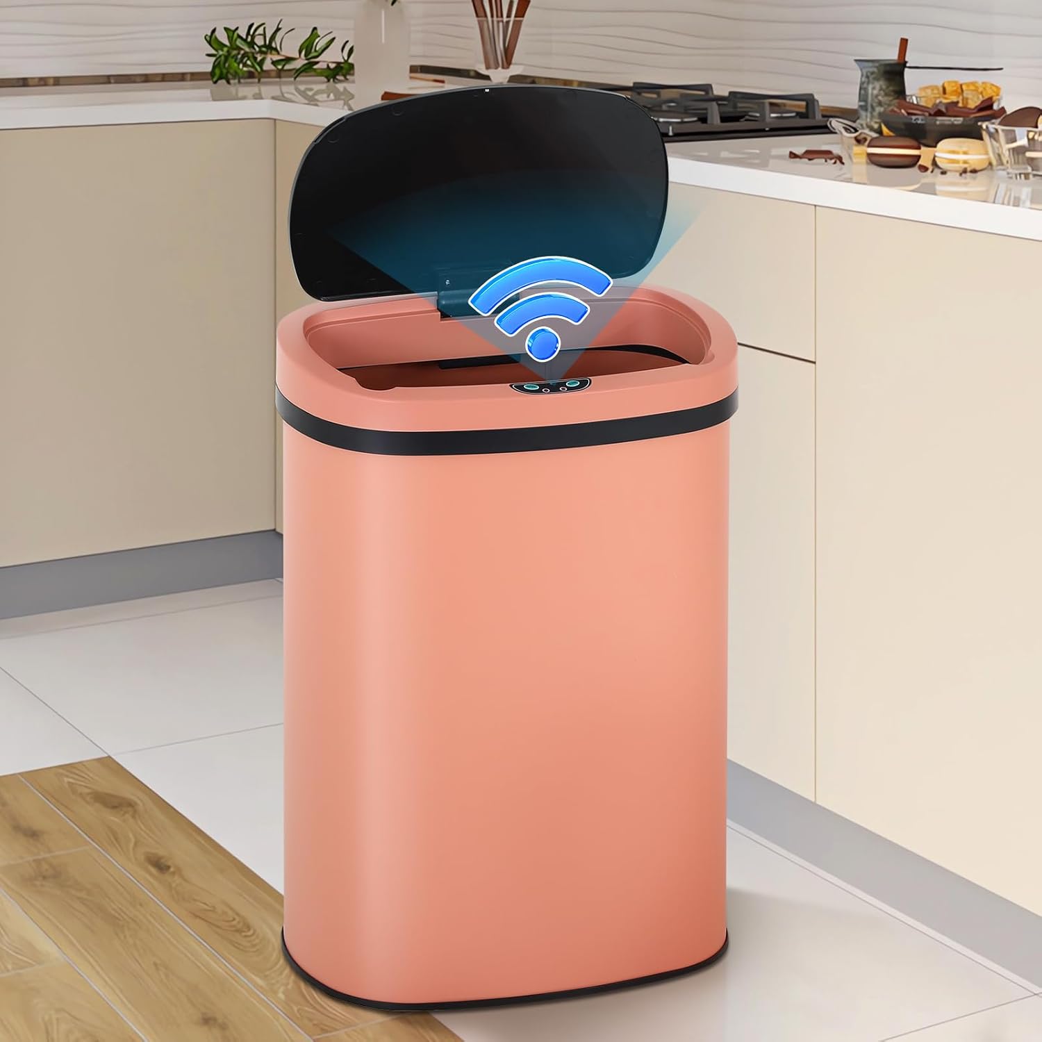 13 Gallon/50 Kitchen Trash Can with Lid, Automatic Stainless Steel Trash Can for Bathroom Bedroom and Home Office, Touch Free High-Capacity Brushed Stainless Steel Waste Bin (Silve)