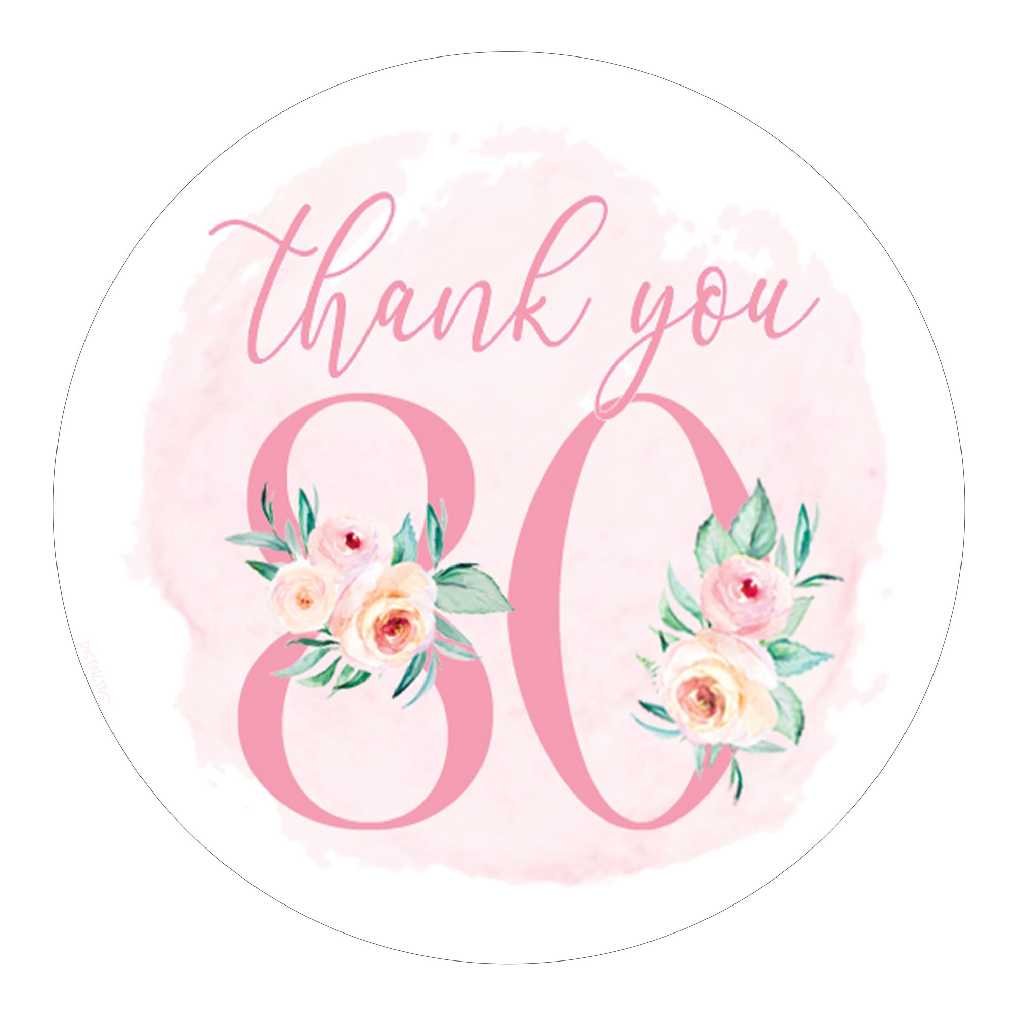 Pink Floral 80th Birthday Thank You Stickers, 80 and Fabulous Party Favor Labels, Envelope Seals, Bag Stickers - 40 Count
