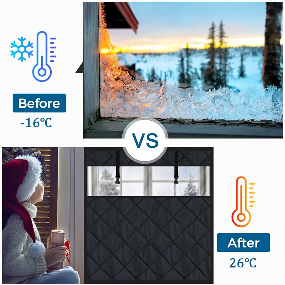 Kit di isolamento termico visibile per finestre per l'inverno, copertura isolante in tessuto Oxford impermeabile, tenda per tenere al caldo con strato di cotone