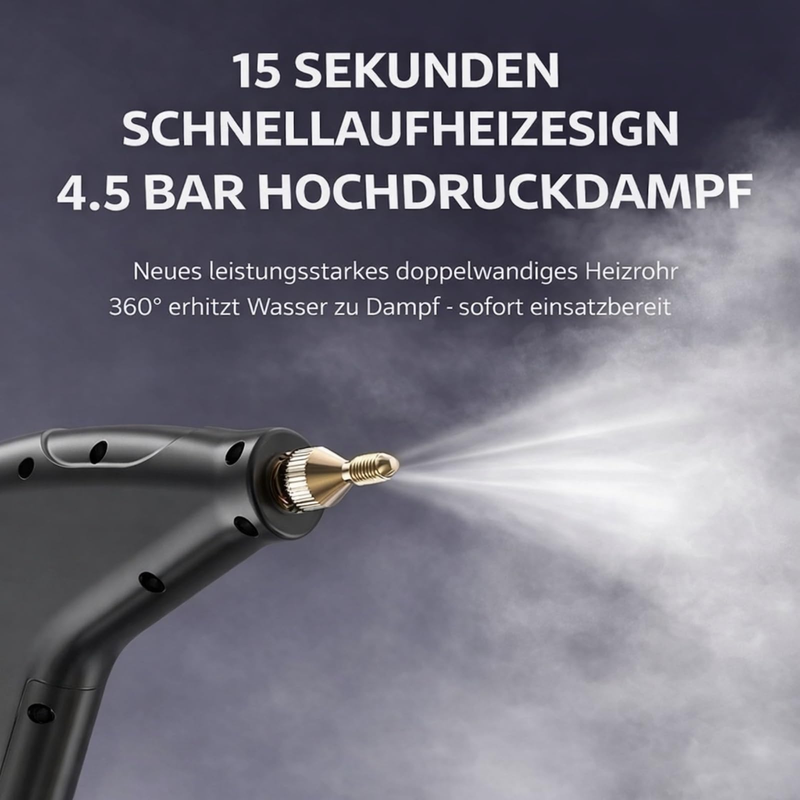 2500W Hand-Dampfreiniger mit 15s Schnellaufheizung & 6 Stufen, tragbarer Hochdruck-Dampfreiniger für Böden & Küche, Multi-Oberflächen-Dampfgerät (black)