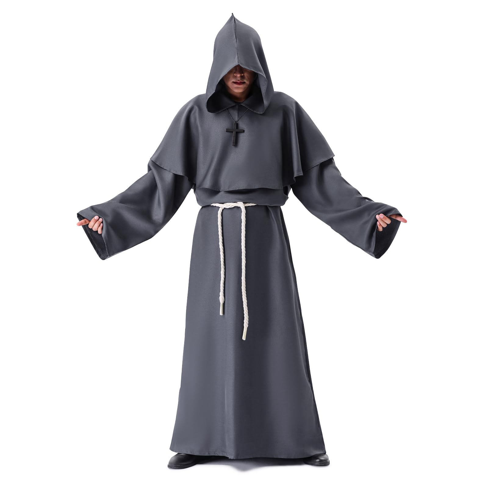 Myir JUN Costume da Monaco Sacerdote Accappatoio Frate Medieval Rinascimentale Saio Ideale per Halloween Carnevale
