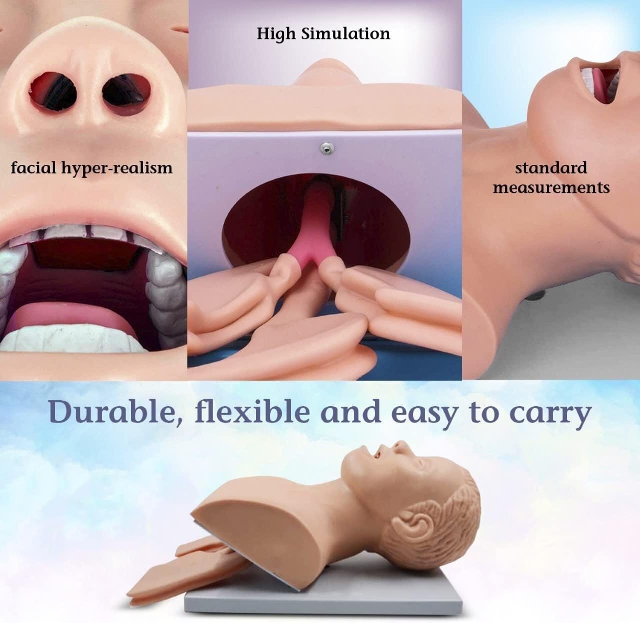 Simulatore di addestramento for la testa for intubazione tracheale for adulti Modello Trainer for la gestione delle vie aeree for intubazione nasale orale Silicone elettronico in PVC