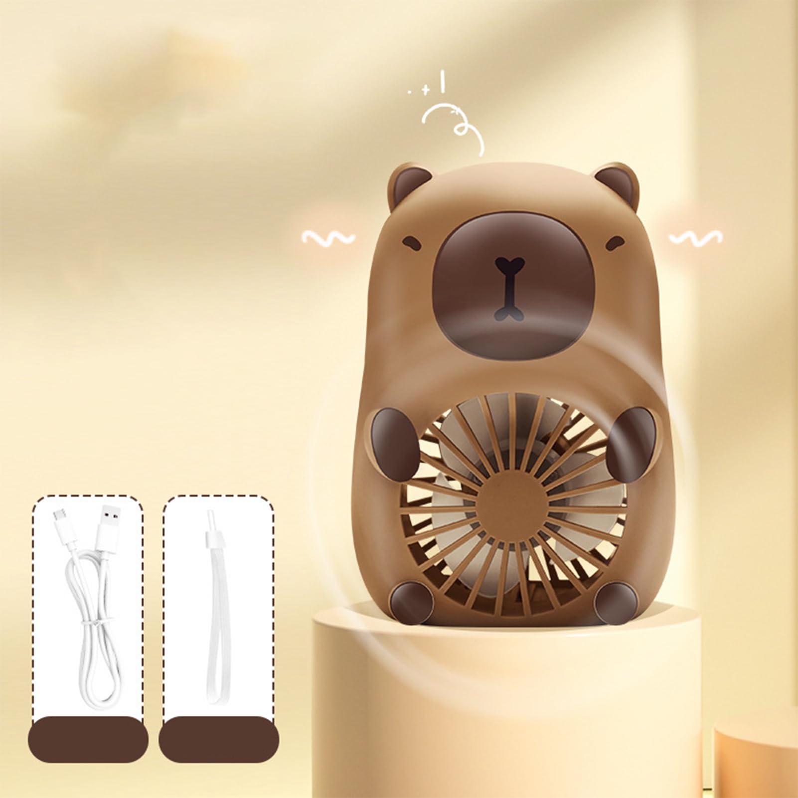 Éventail d'animaux, ventilateur à main, Fans de Capybara manuels mignons, Refroidisseur de nourriture à 3 vites