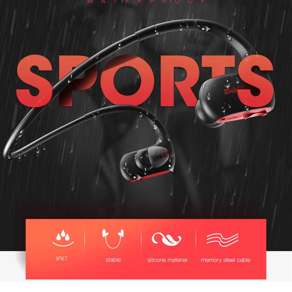 Auricolari Bluetooth, migliori auricolari wireless IPX7 Auricolari sportivi impermeabili con microfono HD Stereo Sweatproof auricolari in-ear Palestra Allenamento in esecuzione 4 ore Auricolari