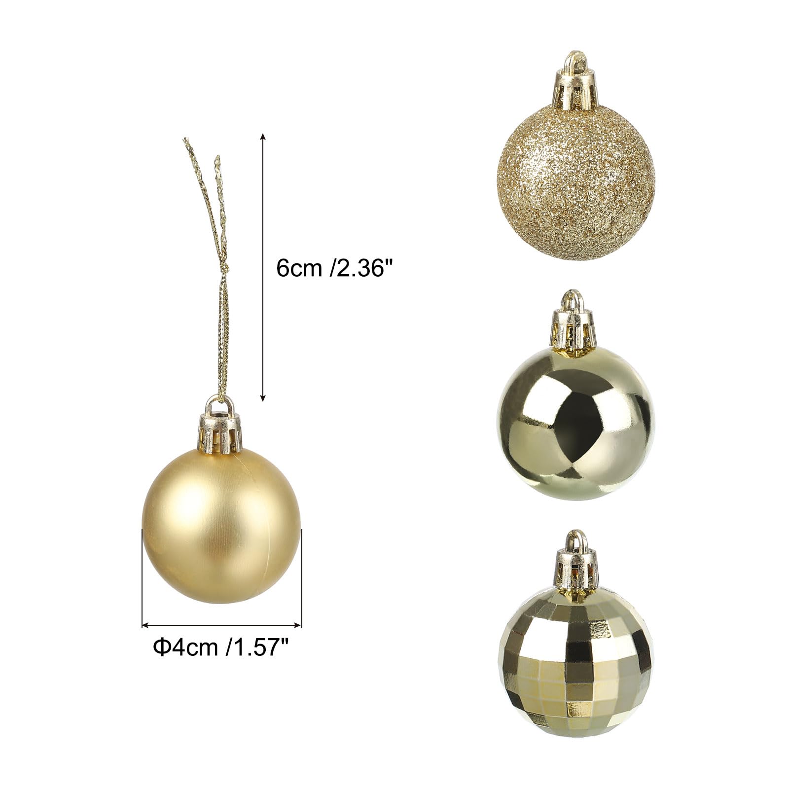 uxcell 24Pcs Gold 1.57 Inch Christmas Balls Ornaments Shatterproof Ornaments Hanging Baubles for Xmas Trees Wedding, Party Decorations - Image 2