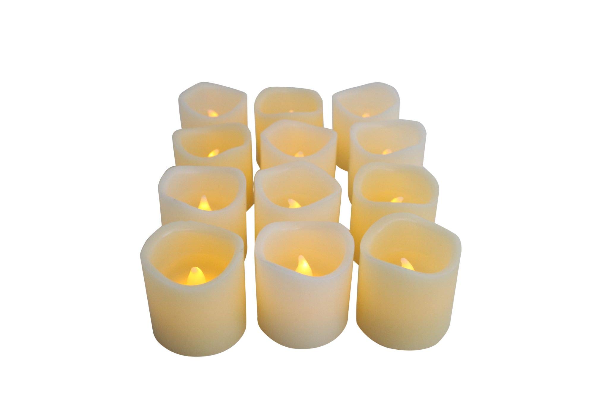 EcoGeckoSet of 12 Real Wax LED Votive Candles, Premium Quality Flameless Candles with Timer -Votive Size, Battery Candle Set, Flickers Realistically. D 2 X H 2 Inches