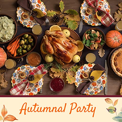 Image of Confettiville Thanksgiving Paper Plates, 50-Count Fall-Themed Decorative Disposable Serving Plates, Pale Apricot, Gold Foil Scalloped Edge, 9 Inches