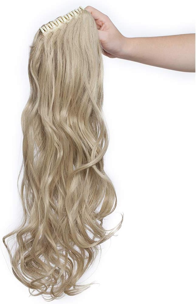Silk-co Clip in Ponytail Extension Clip in 24 inches Long Wavy Curly Wrap around Hair Piece Synthetic Hair for Women (Blond&Bleach Blond) - Image 4