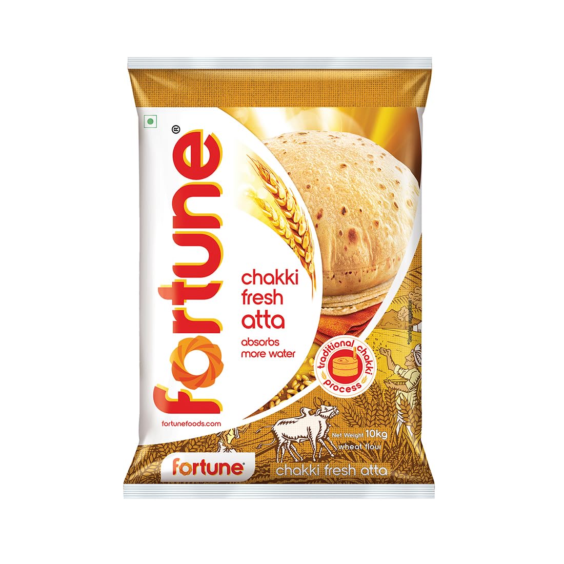 Fortune Chakki Fresh Atta, 10 kg, 100% Atta 0% Maida