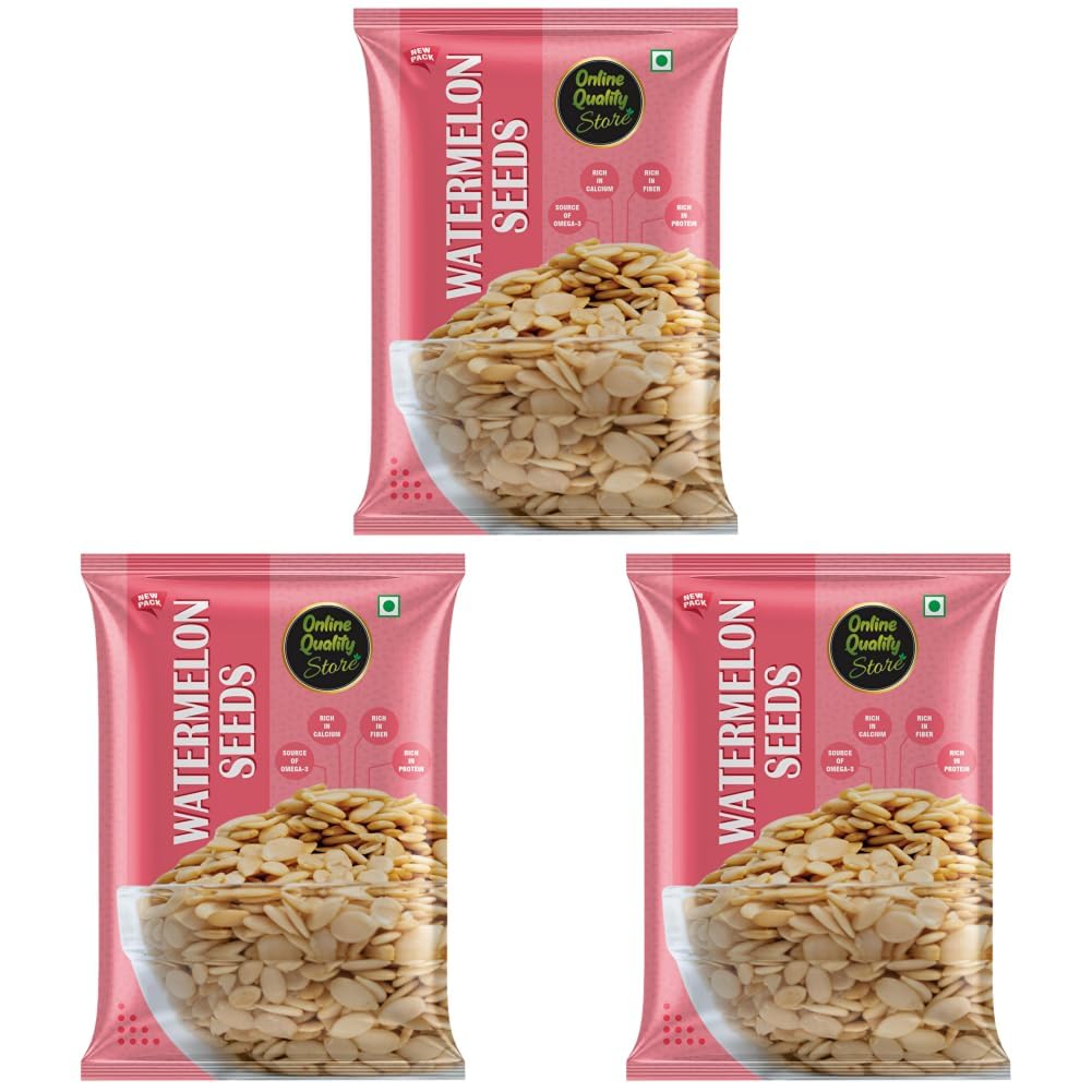 Image of Online Quality Store Watermelon Seeds 100gm Raw Unroasted for Eating with Rich in Protein, Potassium, Magnesium, Iron and Zinc (Pack of 3)