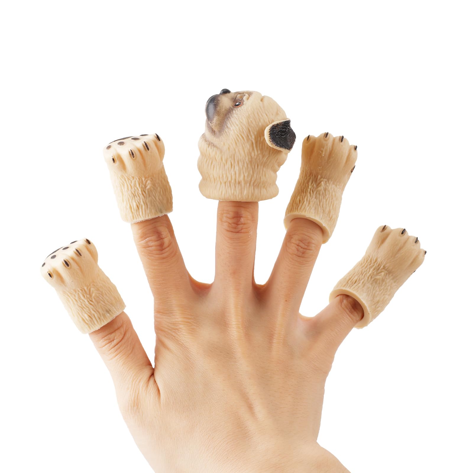 Andux 5pcs Animal Finger Puppets Realistic Rubber Animal Role Play Finger Puppets Set ZJWO-01 (Pug), Small