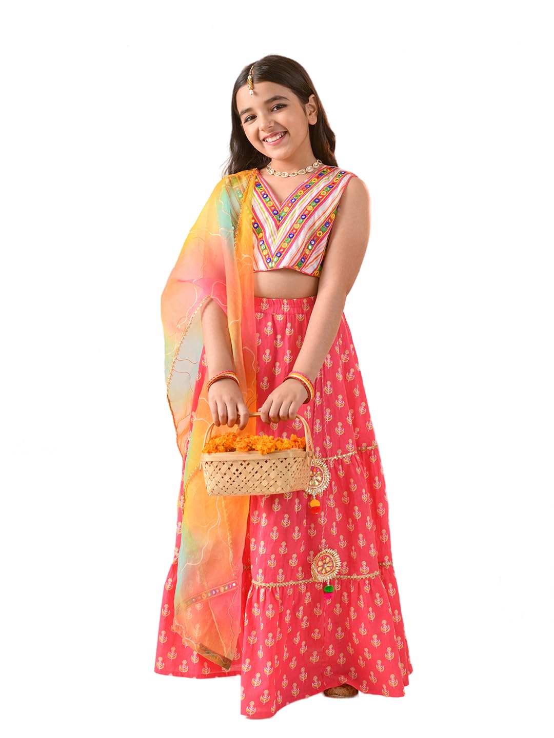 Pspeaches Girl's Cotton Lehenga Choli (L-Magentaoffwhite_Magenta_4-5Y)
