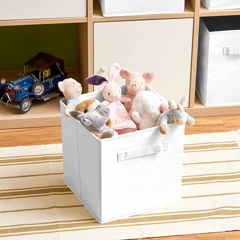 EZOWare Boîtes de Rangement Ouvertes en Textile Non-Tissé, 26,7 x 26,7 x 28 cm Tiroir en Tissu pour Chambre à Coucher, Chambre d'enfant pour enfants - Pack de 8 / Blanc