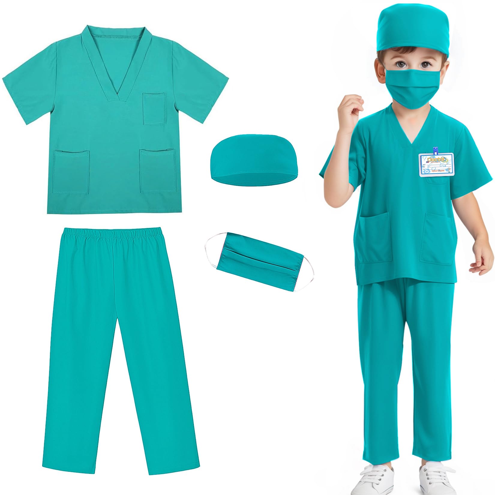 Doctor Costume for Kids,Toddler Nurse Scrubs Halloween Dress Up Cosplay For Boys Girls 3-12 Years