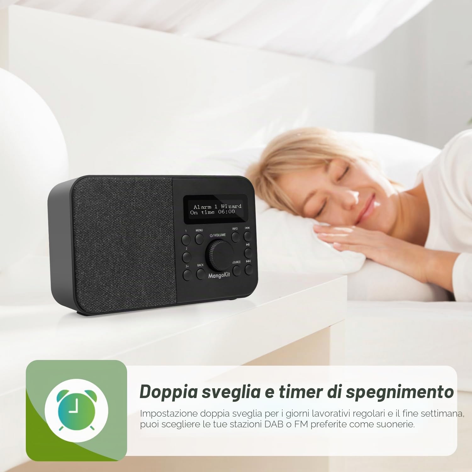 PR2S Radio Digitale DAB,DAB+ e Radio FM da cucina,altoparlante Bluetooth,Personale con Display,sveglia e orologio,40 stazioni preimpostate,cuffie, Batterie e Alimentazione a rete-Nero
