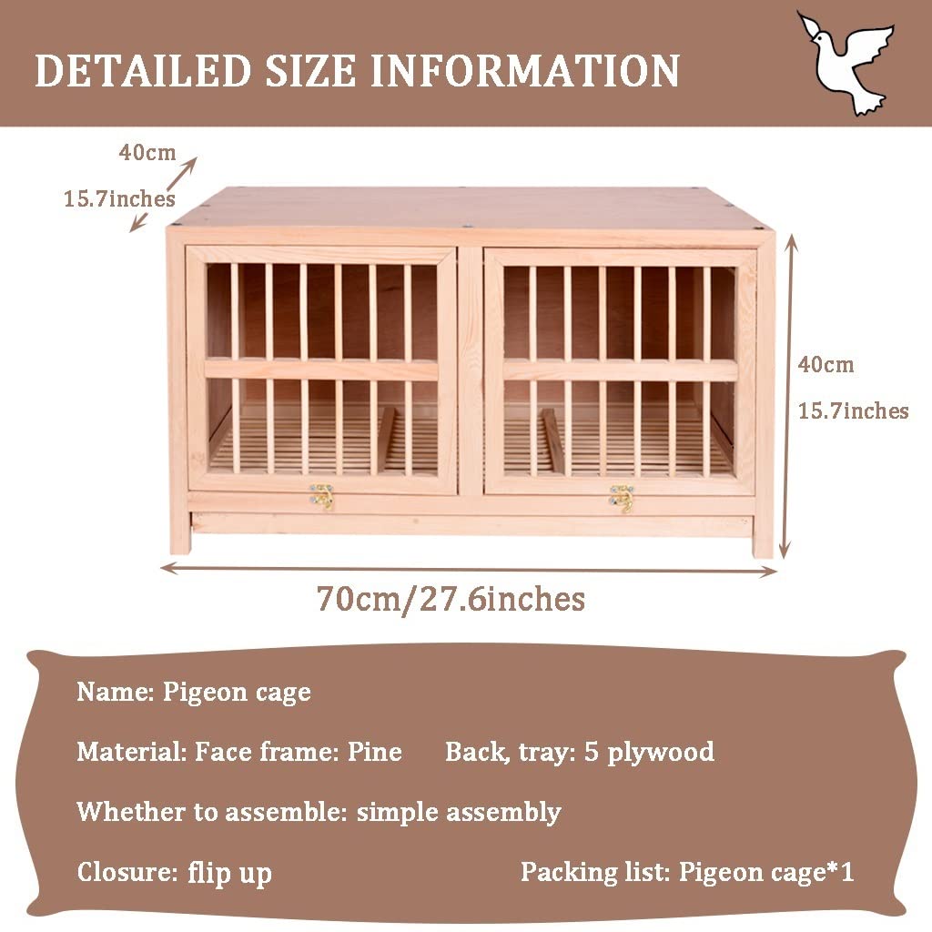Jaula para pájaros de madera maciza Jaula para palomas resistente, bandeja de estiércol extraíble, aviario para pájaros, paloma portadora, palomar de carreras, caja nido para palomas fácil de instala