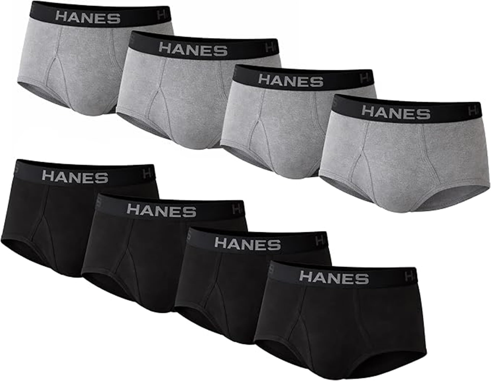 Hanes Men's Underwear Briefs, Cotton Mid Rise Briefs, Covered Waistband, Moisture Wicking, 8-pack - Black/Gray - 8 Pack Medium
