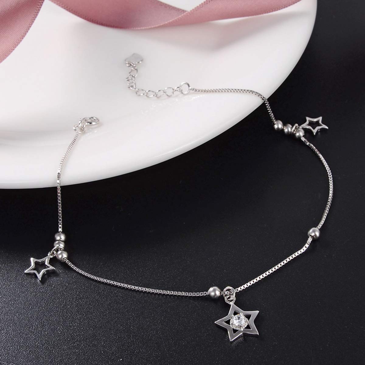 cavigliera Versione Coreana di Gioielli in Argento Sterling 925 cavigliera Femminile Semplice Catena del Piede, Regali di Compleanno