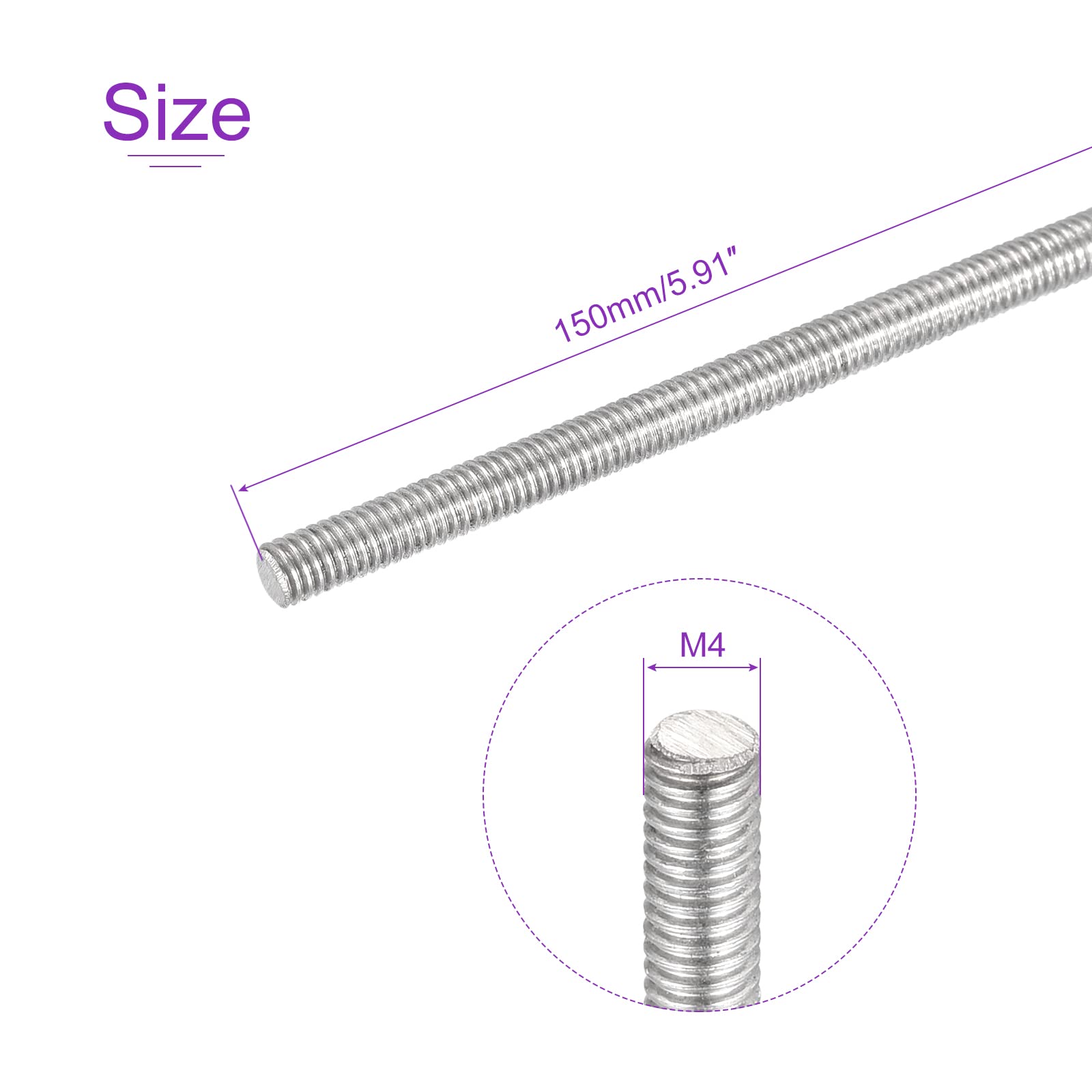 Barra Filettata Inox 5 Barre Filettate In Acciaio Inox M4x130mm - Doppia Filettatura Per Fissaggi Robusti Vite Senza Fine Cnc