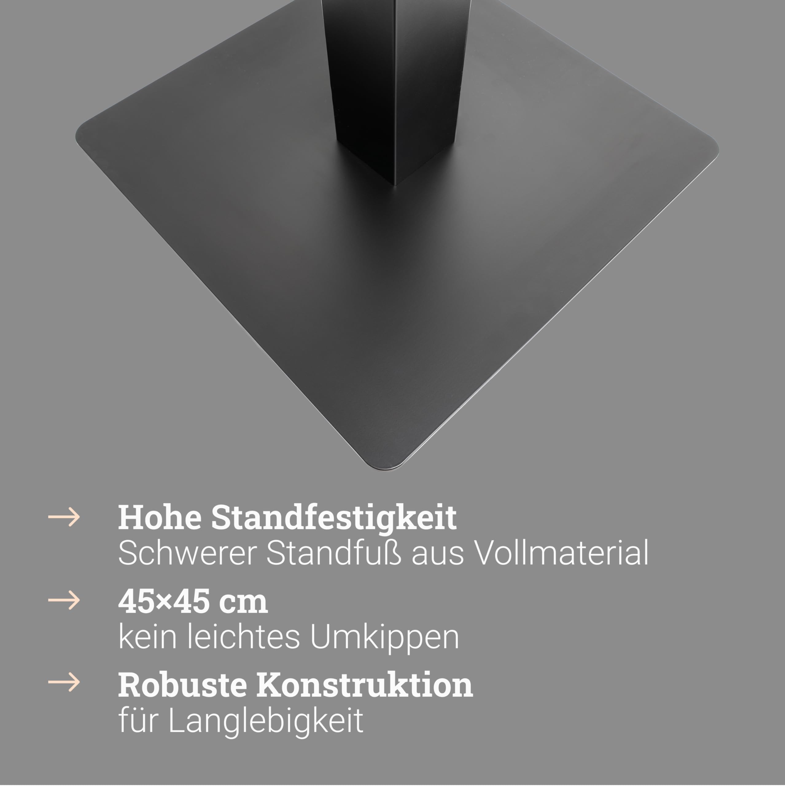 Natural Goods Berlin 1x Bistrotischgestell Single ECKIG - 17kg Bistro Tisch Tischgestell Metall Schwarz Gastro - DIY Tisch Untergestell 720 mm - Für Tischplatten bis 75x75cm oder 80cm Durchmesser