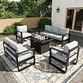 KHOLH 5 Piece Modern Aluminum Patio Furniture Set with Fire Pit Table, Outdoor Patio Sectional Conversation Metal Seating Sets with Olefin Cushion