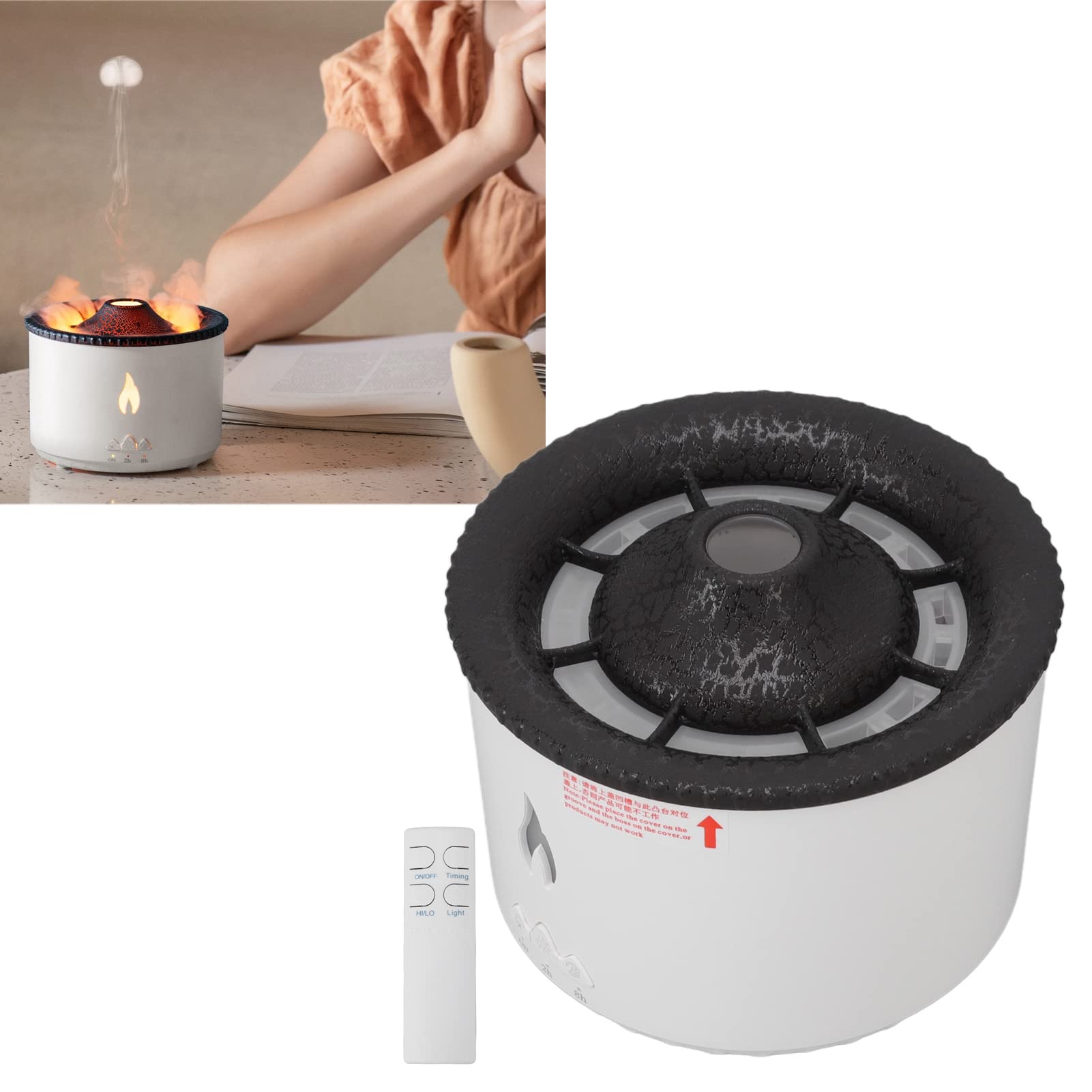 Diffuseur de Flamme Seajelly Humidificateur Atomisant Anneau de Fumée avec Télécommande Fissure Noire Flamme Bleue Bicolore pour Salon Chambre Matériau ABS 300 ML Ultrasons