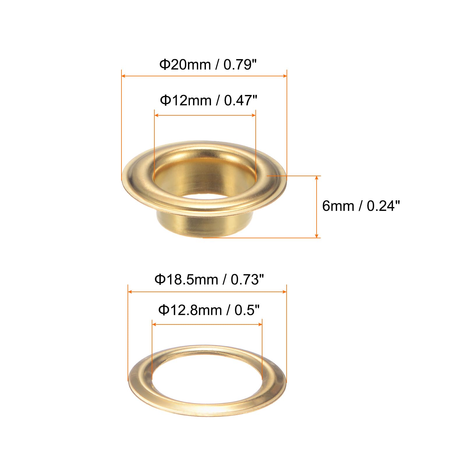 QUARKZMAN 20Set Occhielli per Teloni con Rondelle 12mm Occhiello Strumento Metallici color Rame per Tende in Tessuti Cinture in Pelle Scarpe Borse DIY, Oro (Perforatrice Non Inclusa)