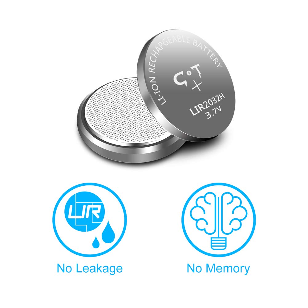 CT-ENERGY Rechargeable 2032h Batteries 6 Pack For Air Tag,3.7V High Capacity 70mAh Lir2032h Batteries For Car Key Fob,Replace 3V CR2032 Battery