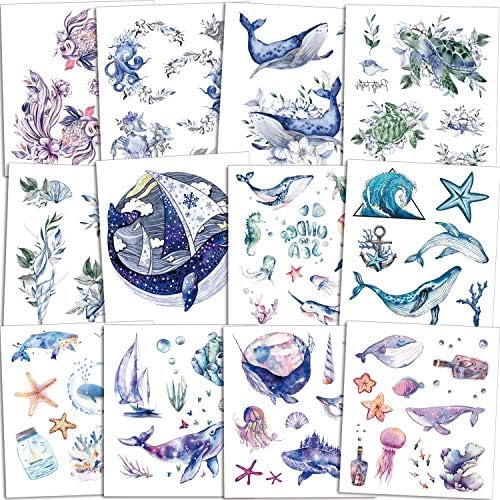 Konsait 120pcs Ocean Animals Temporary Tattoos for Kids, Fake Sea Animal Tropical Ocean Fish Shark Dolphin Waterproof Tattoo Stickers Baby Shower Girls/Boys Birthday Party Favor Decoration Supplies