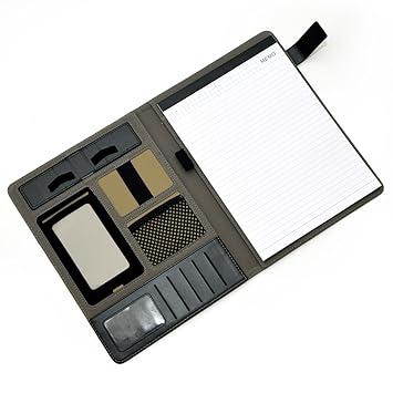 Divinext A4 PU Leather Office Padfolio Multi Function File Folder Black Office Desk Accessory Black