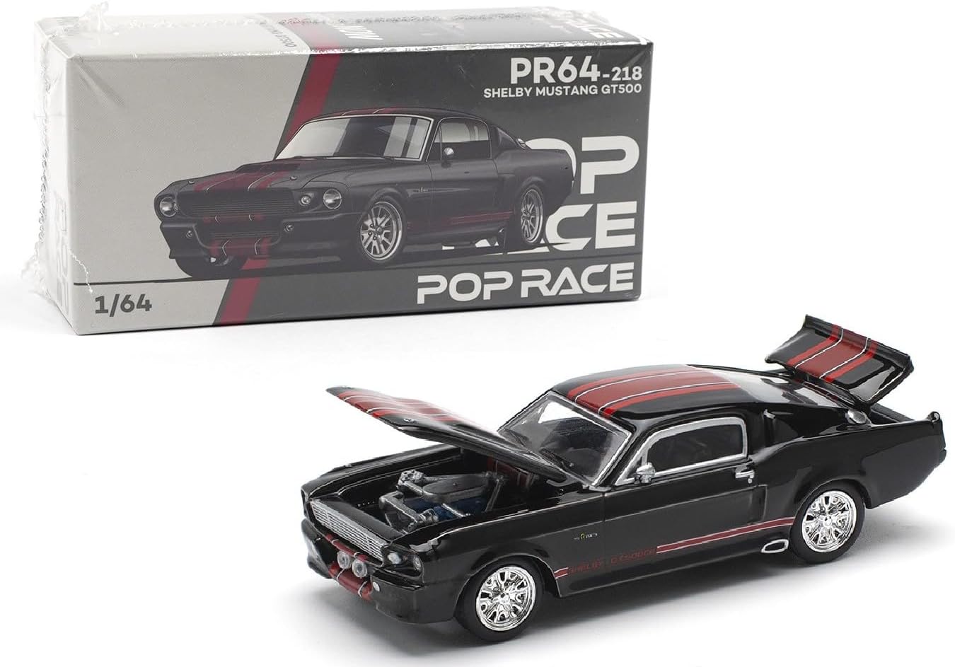 Diecast Model Car Compatible Pop Race 1:64 Ford Mustang Shelby GT500 Dark Chrome Limited Edition PR640218