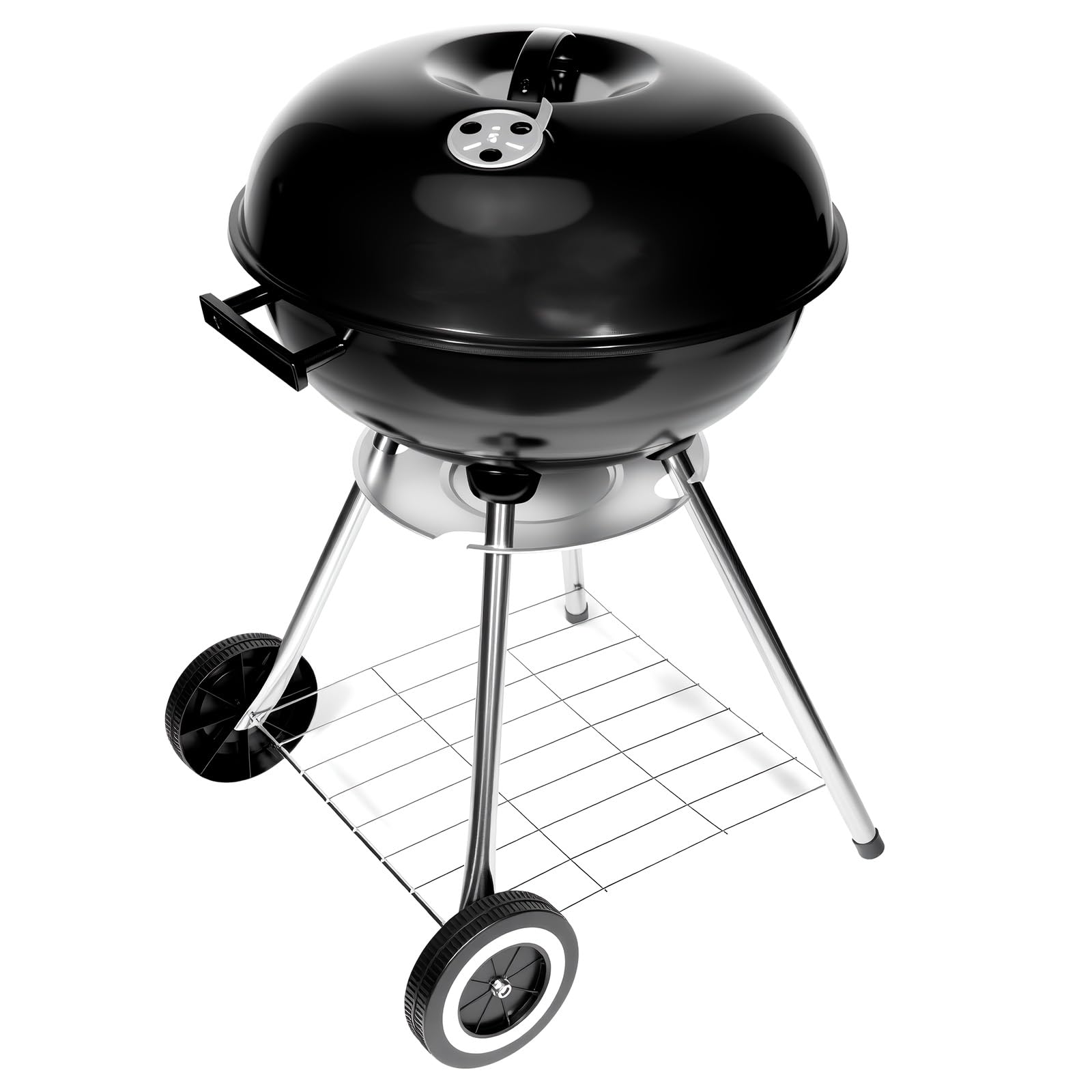 HYCHIKA Barbecue Charbon de Bois, Barbecues à charbon Ø47cm 18pouce Rond Vertical BBQ Compact Grill avec Couvercle Grille Chromée Roues, pour le Jardin Balcon Camping L'extérieur
