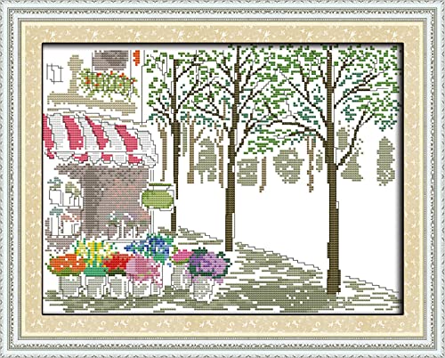 Broderie Point de Croix Arbres Fleuristes pour décorer une chambre
