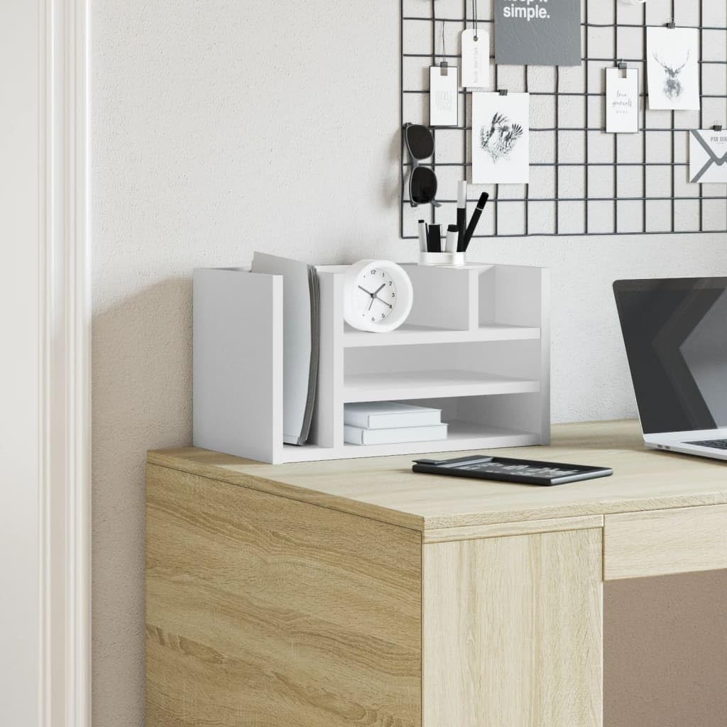 Organizer da Scrivania Bianco 44,5x24x25 cm Legno Multistrato,Organizer da Scrivania,Portaoggetti da Scrivania,Organizer da Scrivania-848038
