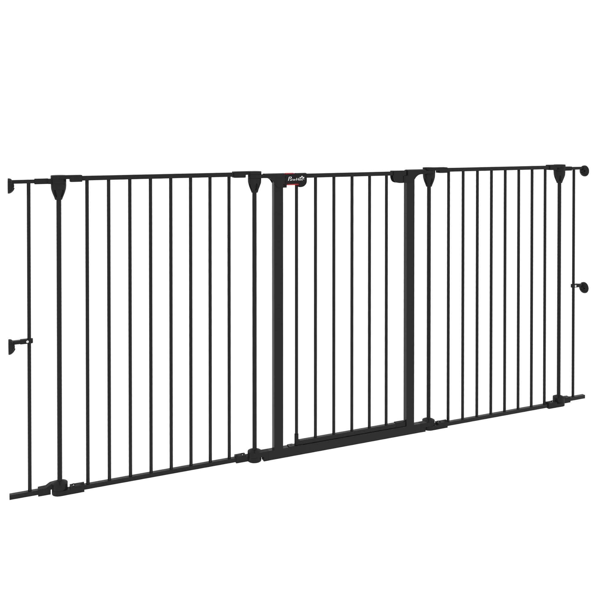 PawHut Cancelletto per Cani 90A cm a 3 Pannelli Pieghevoli con Doppio Sistema di Blocco, Cancelletto di Sicurezza in Acciaio e Plastica, 206x90cm, Nero
