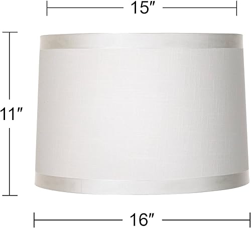 Miniatura 4 de Pantalla de lámpara de tambor grande de tela blanca de 15" superior x 16" inferior x 11" de alto (Spider) de repuesto con arpa y remate - Springcrest