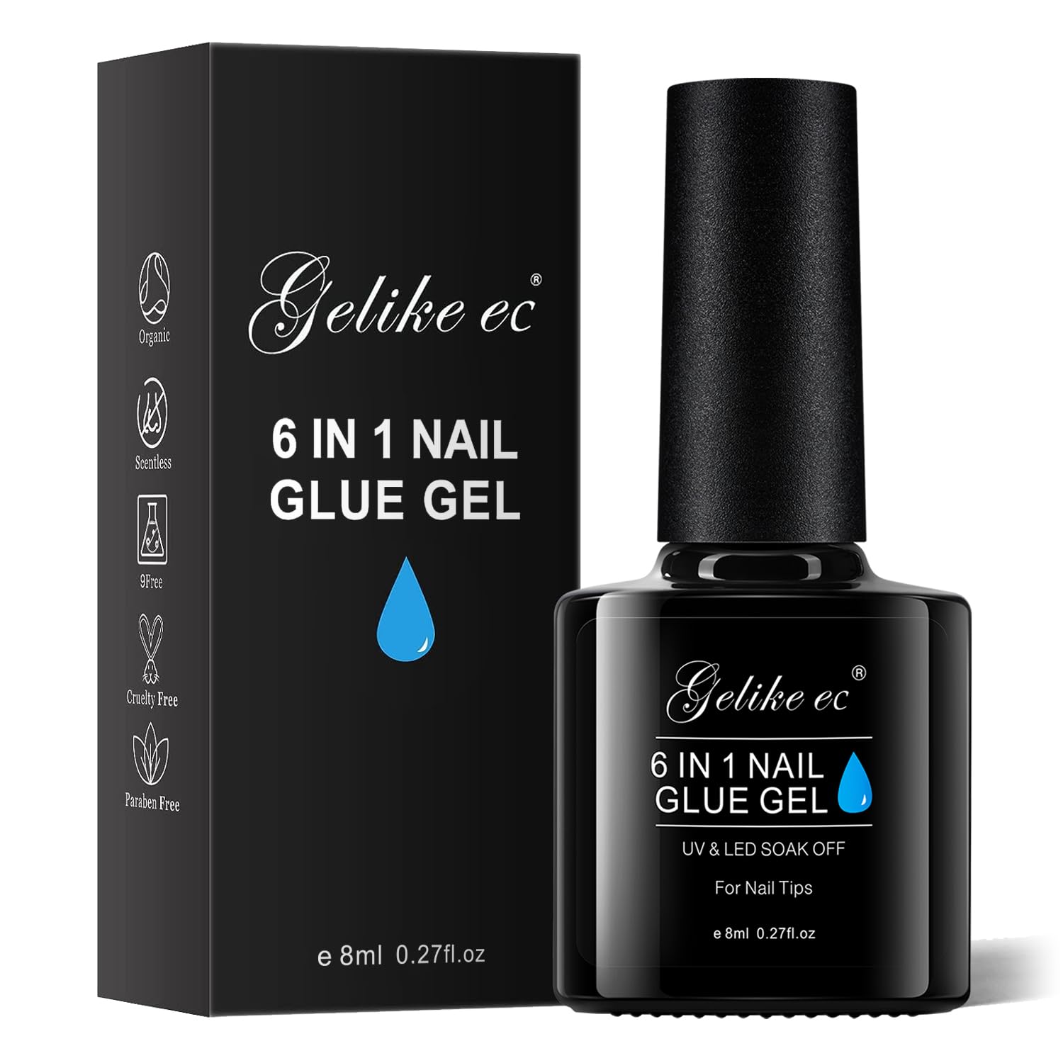 6 in 1 Nail Glue Gel for Acrylic Nails Long Lasting, Curing Needed UV Extension Glue for False Nail Tips and Press on Nails, Nail Repair Treatment