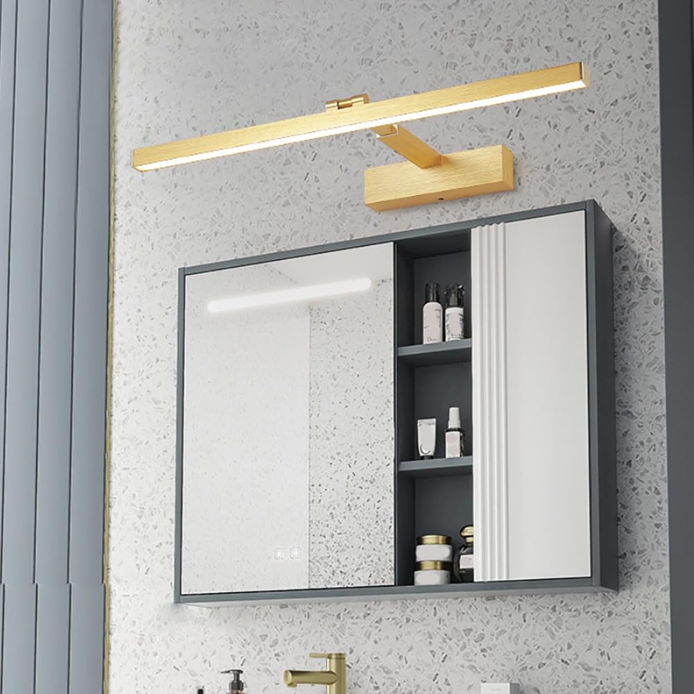 Lampada Specchio Bagno Oro LED Lineare, Applique Bagno Estensibile Rotabile Luce per Specchio Design Minimalista Rasatura Trucco(White,60cm/23.62in)