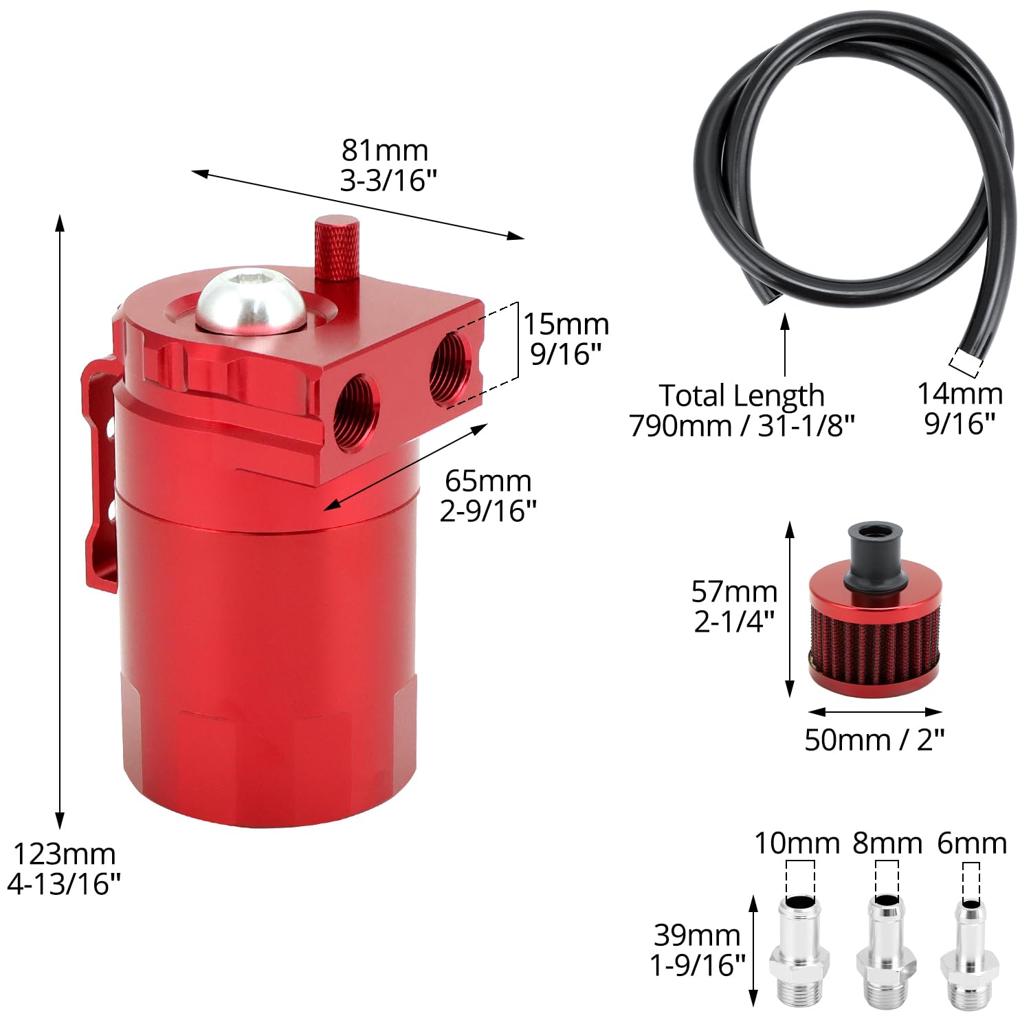 QWORK® Universale oil catch can auto, contenitore per la raccolta dell'olio con filtro dell'aria, alluminio, rosso 400 ml