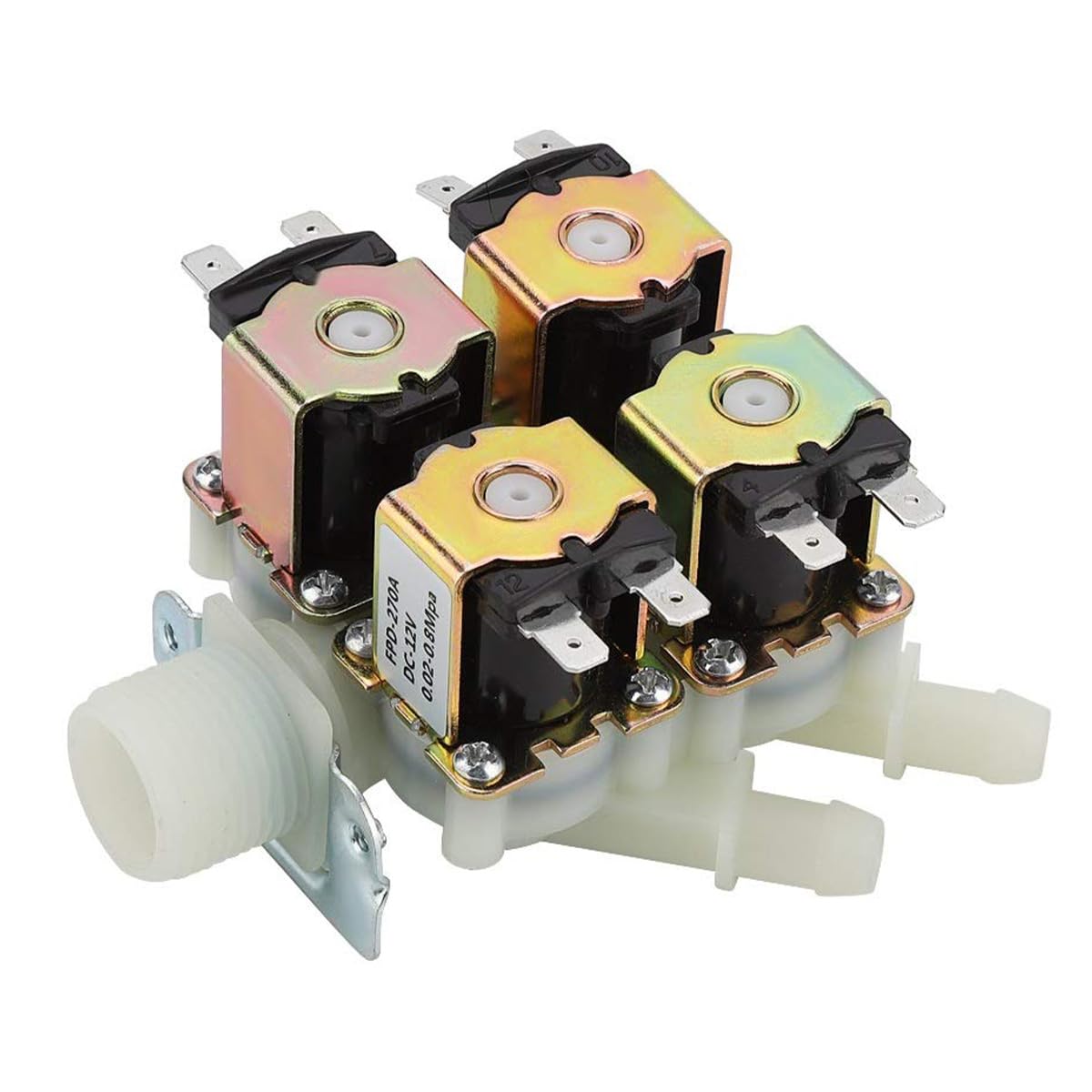 Électrovanne 1 entrée 4 Sorties DC 12 V Électrovannes électriques G3/4" Vanne électromagnétique en Plastique normalement fermée pour systèmes d'irrigation domotiques