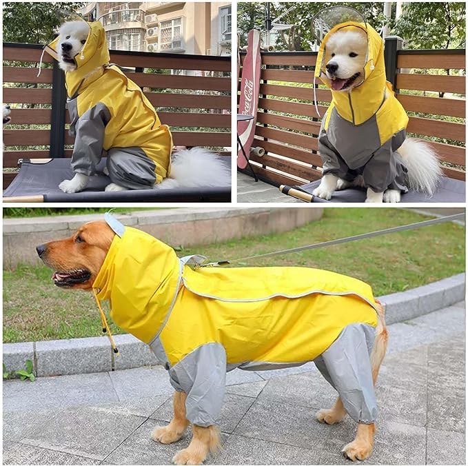 Regenmantel für Hunde,Hunderegenmantel,Wasserdichter Hundemantel mit Kapuze,Leichte Regenjacke Hund Geeignet für Mittlere und Große Hunde den Hundespielplatz und den Urlaub mit Hund (Gelb-26)