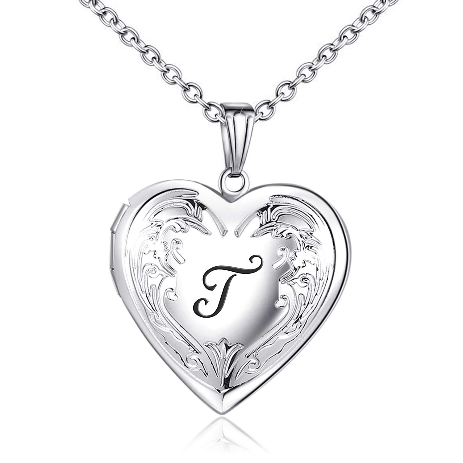 YOUFENGLocket Necklace that Holds Pictures Initial Alphabet A-Z Letter Pendant Necklace Platinum Plated Gifts for Women