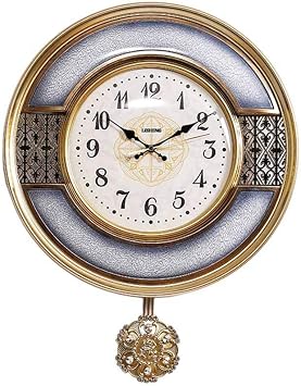 MNSSRN-MM European Retro Wall Clock, Ultra-Quiet Fashion American Simple Home Dining Room Living Room Clock Light Luxury Free Punch Pendulum Clock,C