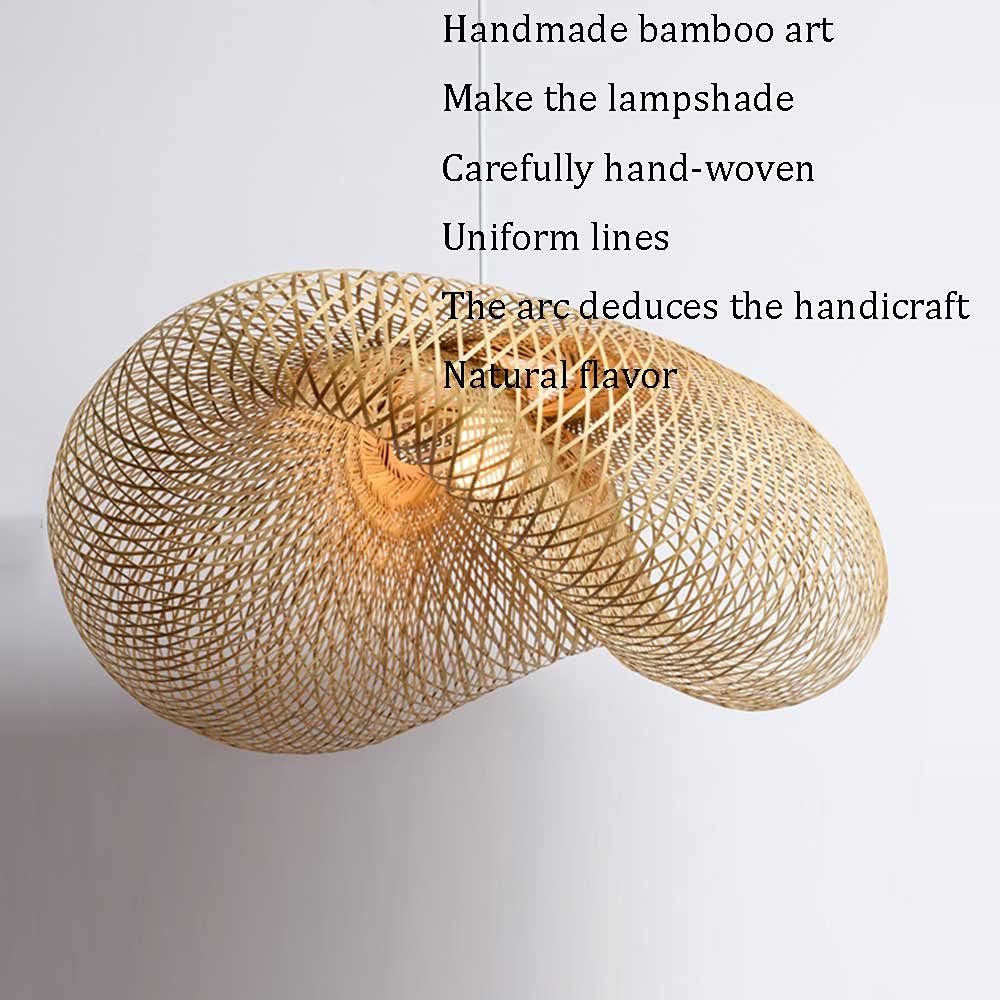 CHENKUI Pantalla De Lámpara De Estilo Geométrico De Araña Arte De Bambú Moderno 1 Luz, Lámpara Colgante De Techo De Ratán Tejido Accesorios De Iluminación De Techo De Decoración Nido De Pájaro Mimbre