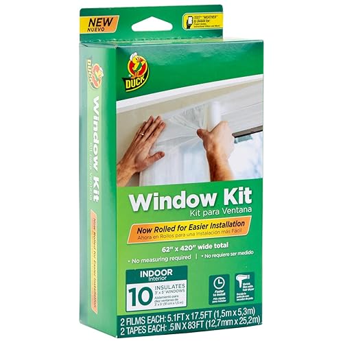 Duck Brand Window Insulation Kit - Winter Seal Kit Fits up to 10 Windows - Rolled Shrink Film Cuts to Size for Easy Indoor Installation - Tape Included - 62 In. by 420 In.- Clear - 62 x 420 inches