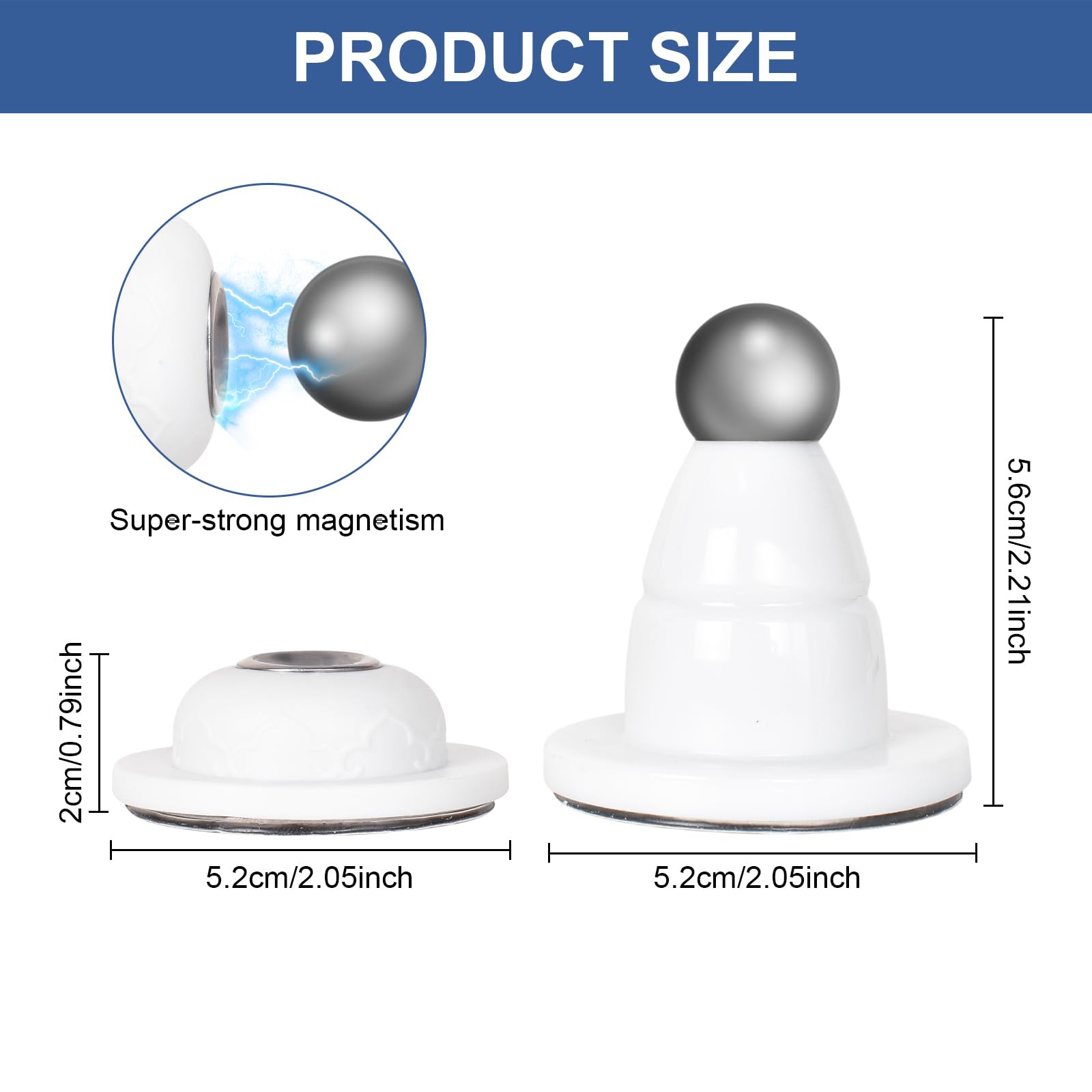 Blanc  Loquet De Porte Magnétique, Butée De Porte Autocollante Butee De Porte En Acier Inoxydable Sans Percage Installation Facile Fixation Au So 98291878